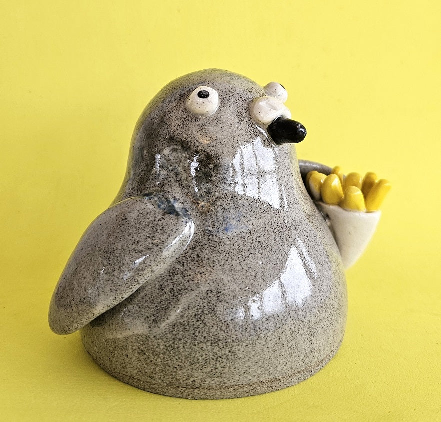 Bryce the Pigeon with Chips Handmade Ceramic Ornament