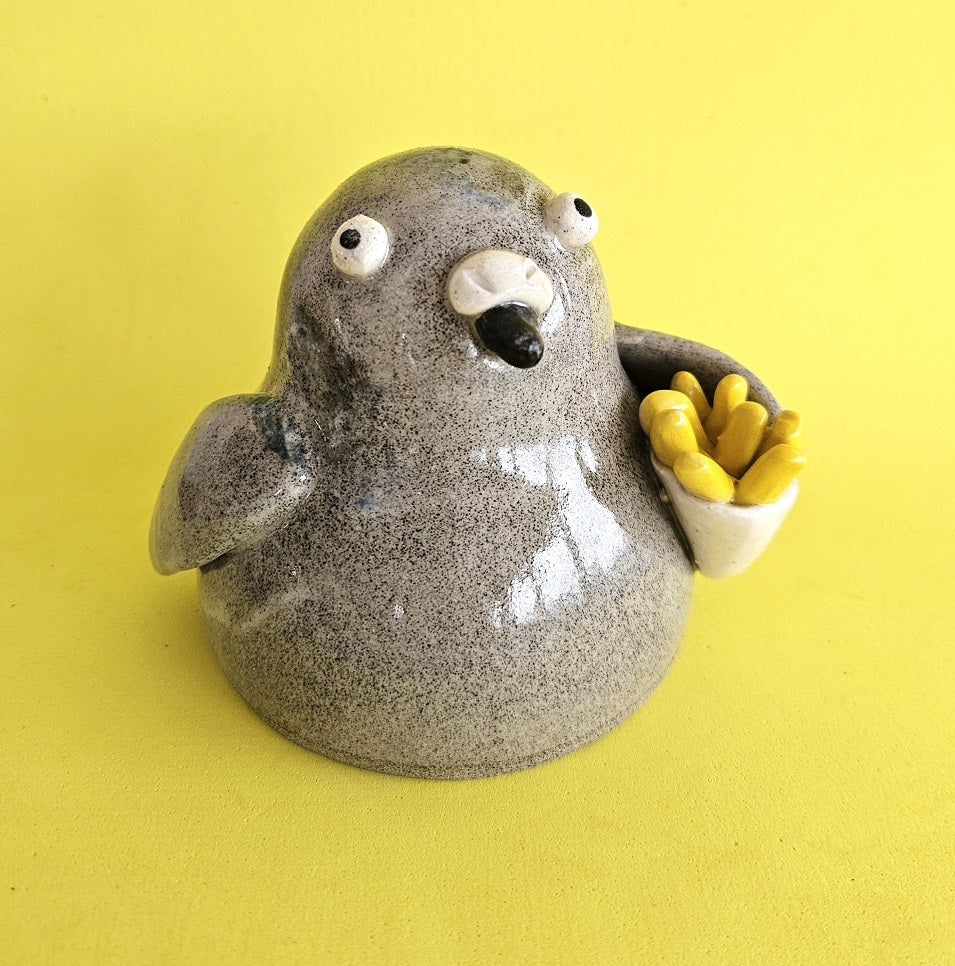 Bryce the Pigeon with Chips Handmade Ceramic Ornament
