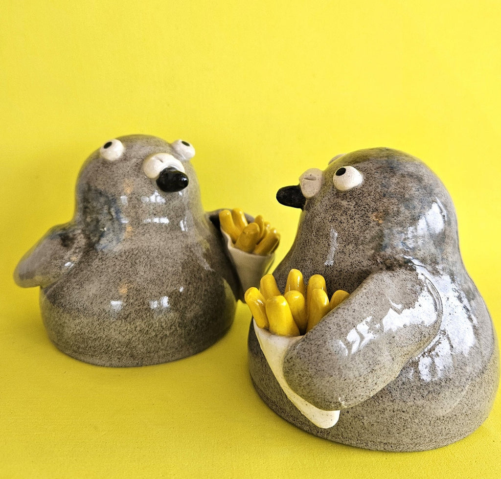 Bryce the Pigeon with Chips Handmade Ceramic Ornament