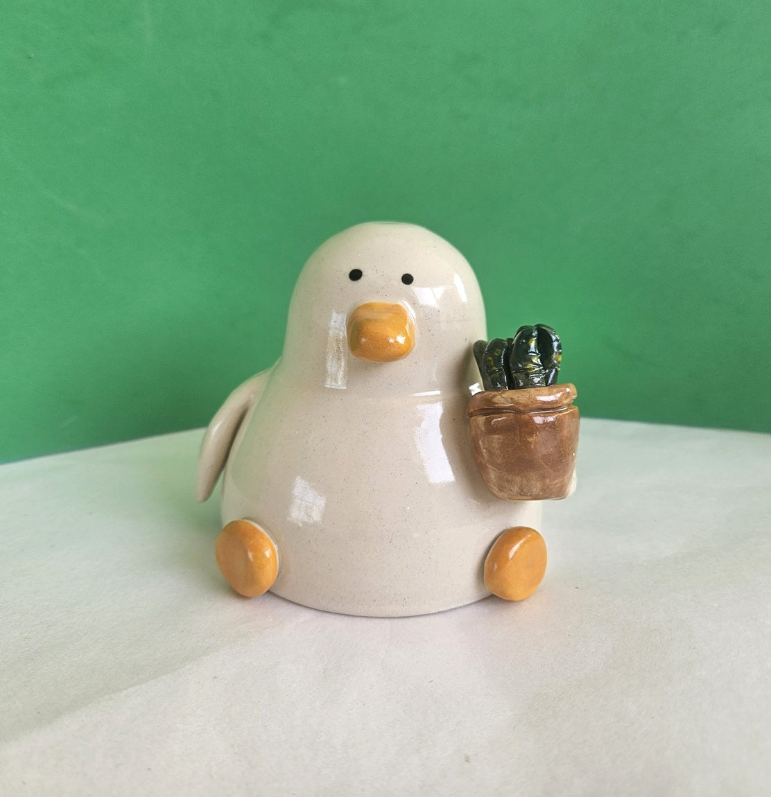 Duck with Succulent Ceramic Ornament