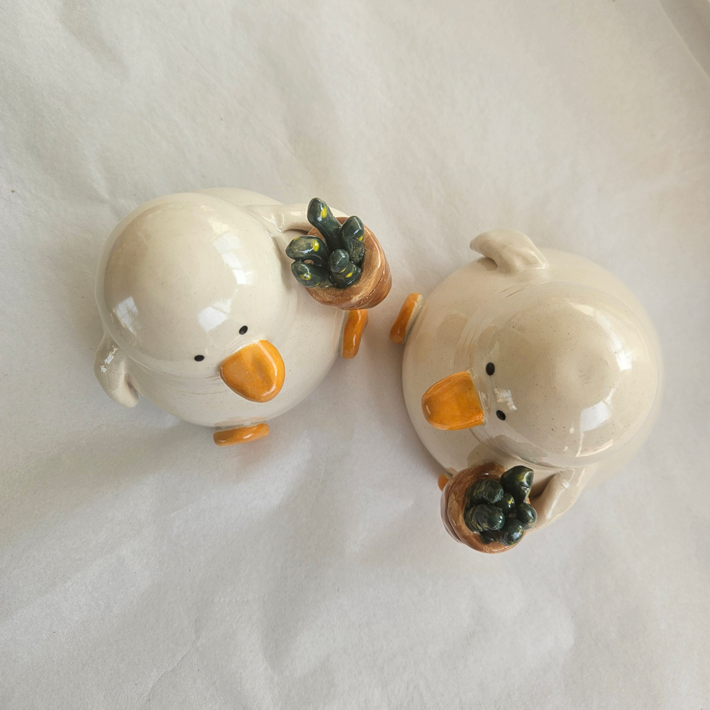 Duck with Succulent Ceramic Ornament