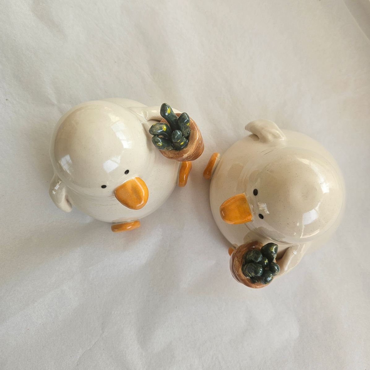 Duck with Succulent Ceramic Ornament