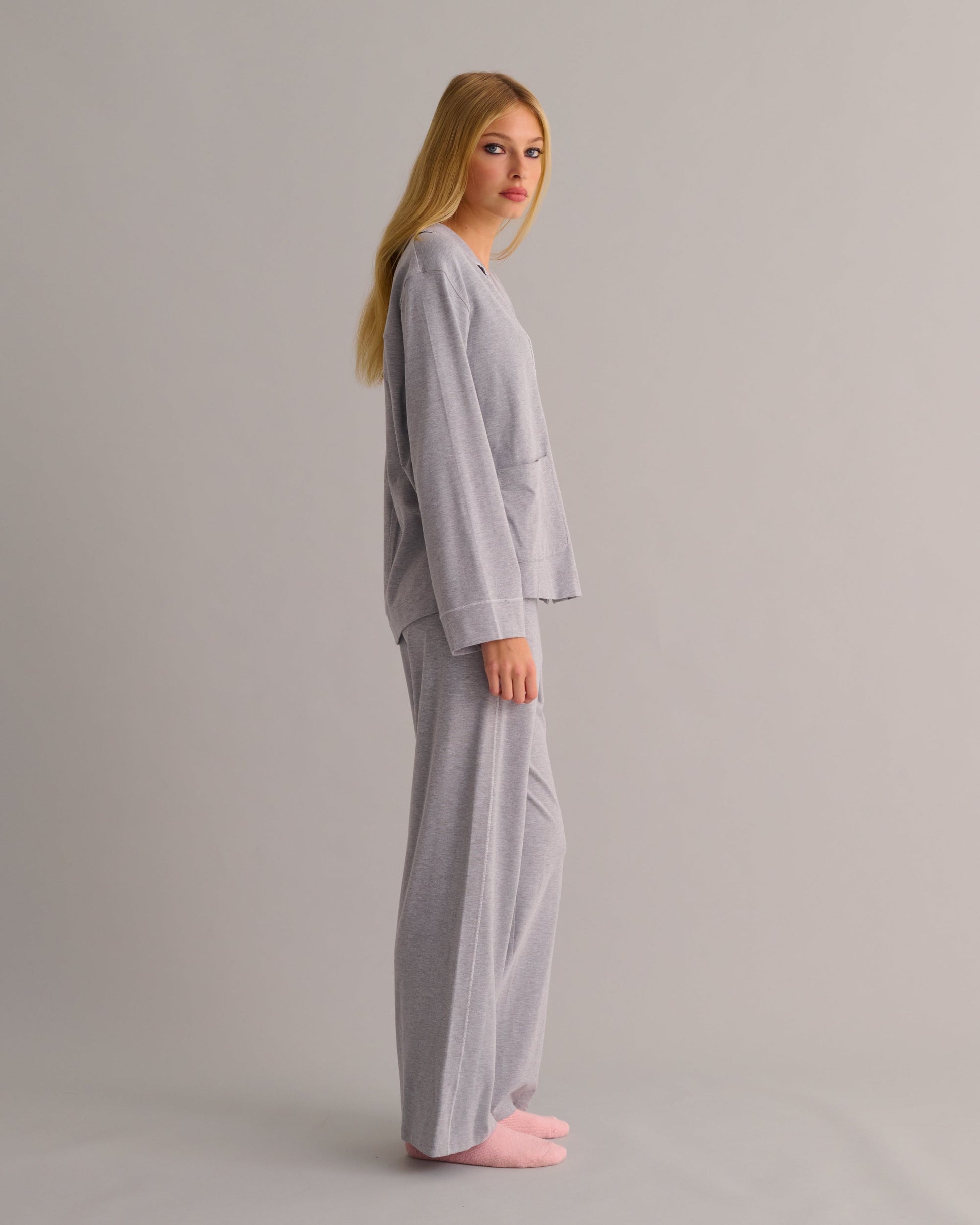 Soft Grey Marl Modal Cotton Pyjama Set