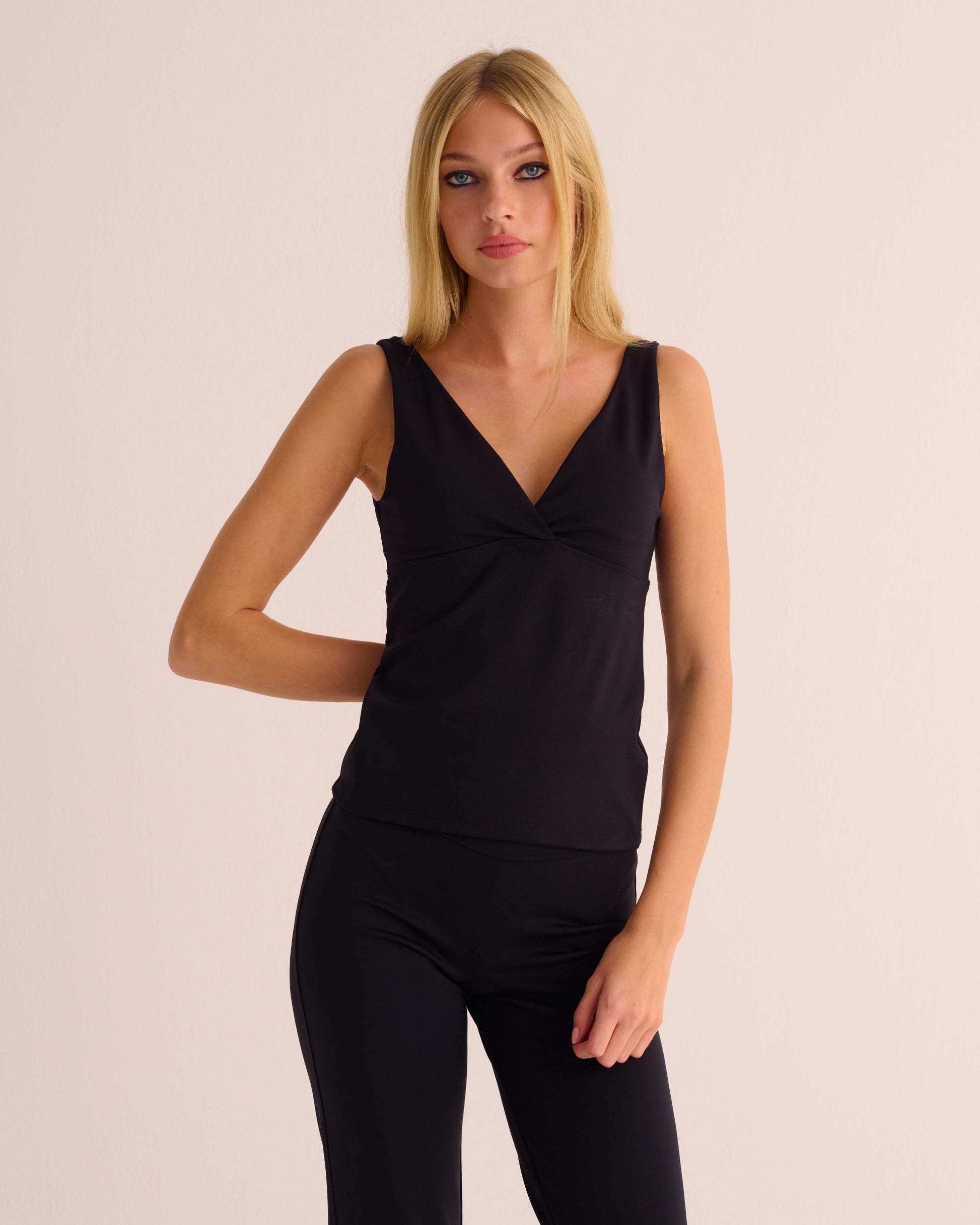 Black Soft Sculpt Stretch Wrap Top