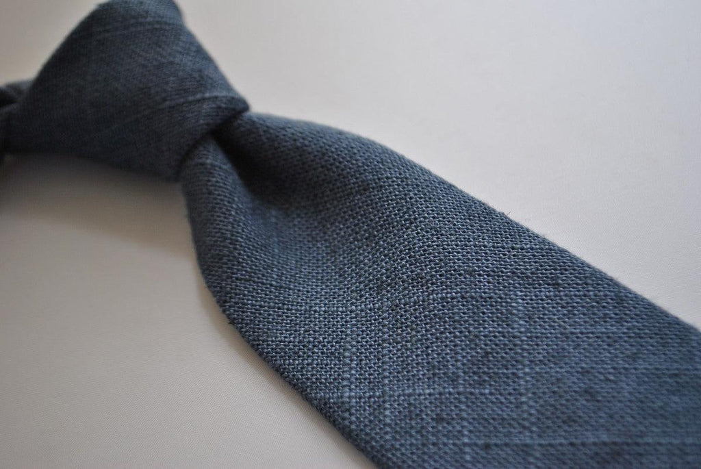 Navy Blue Linen Tie Handmade