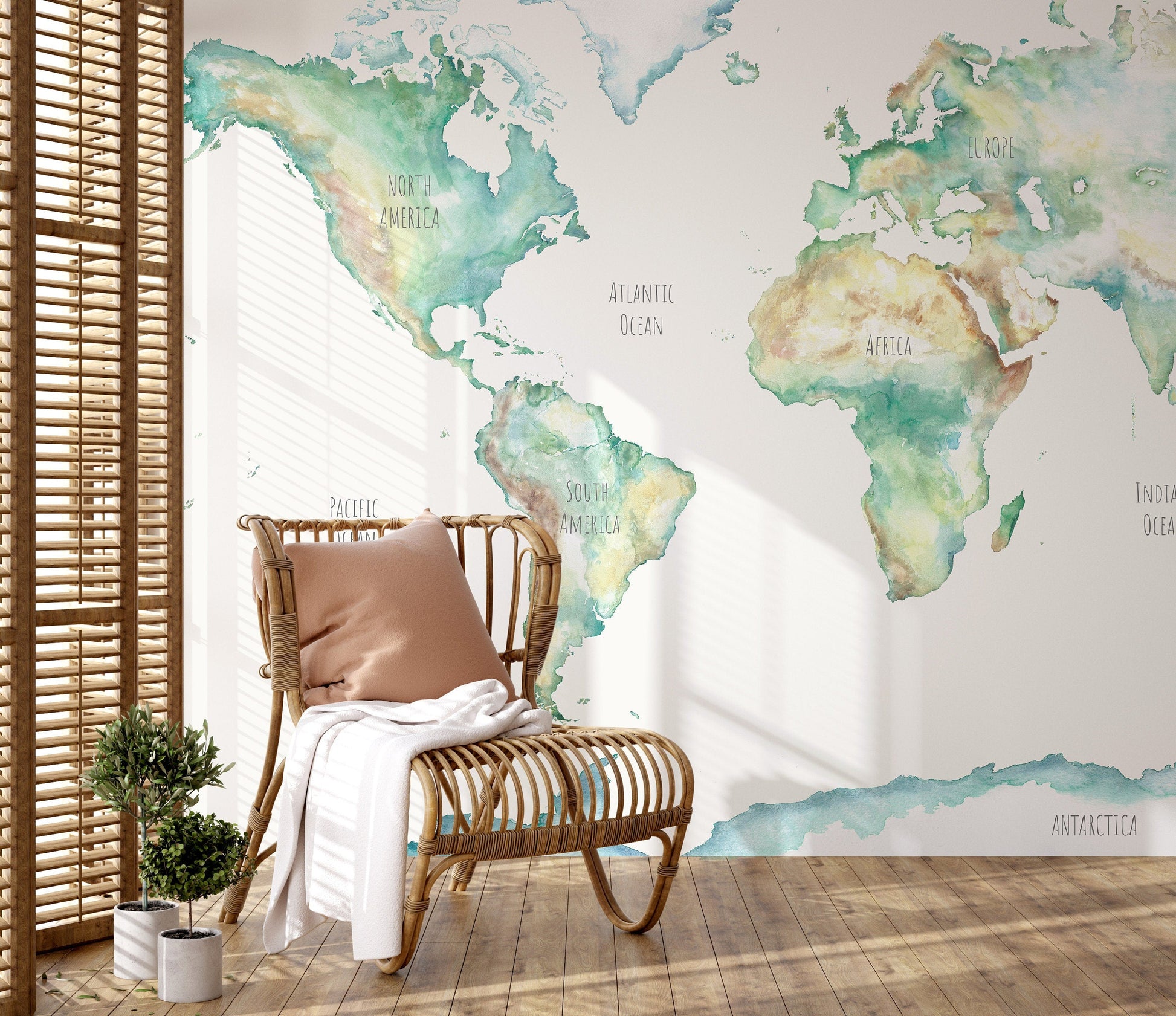 Wildlife World Map Mural Wallpaper for Children