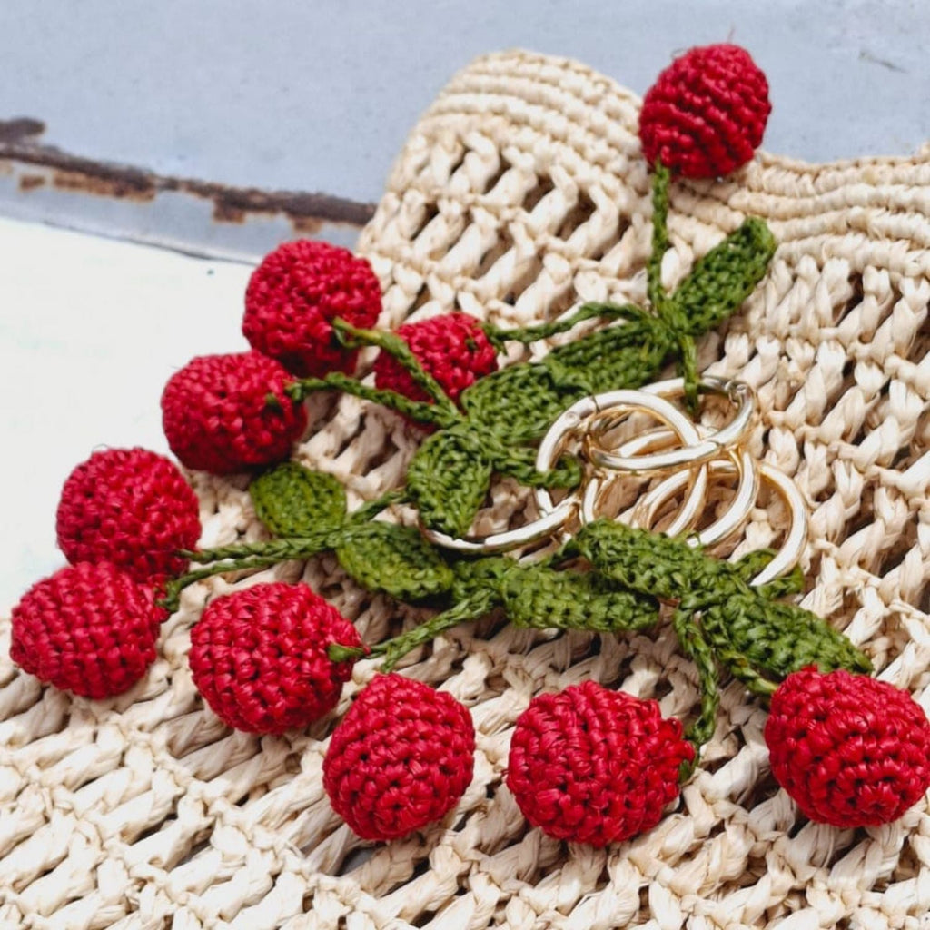 Cherry Raffia Keyring