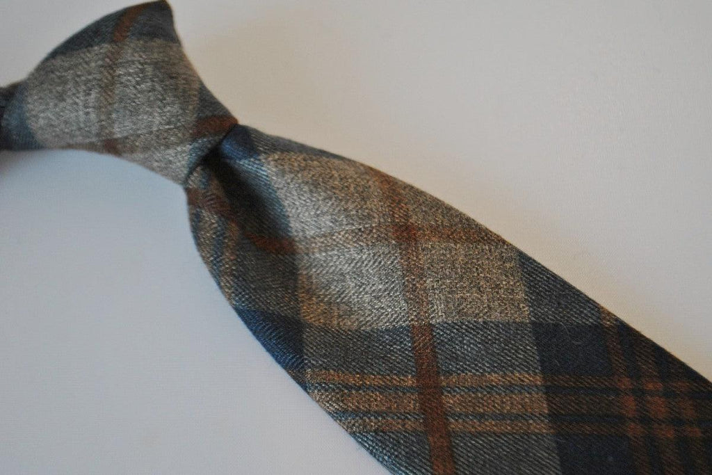 Navy and Brown Check Cotton Tie