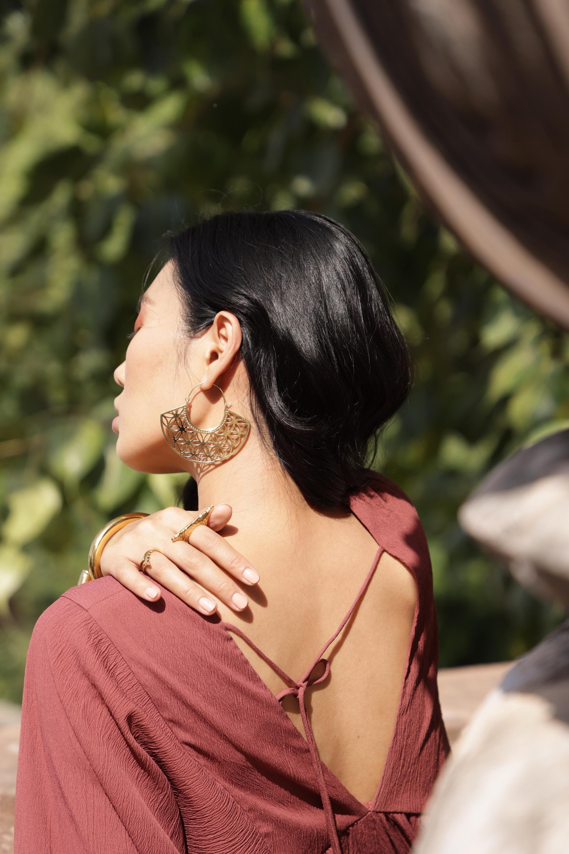 Geometric Petal Brass Cutwork Mandala Earrings