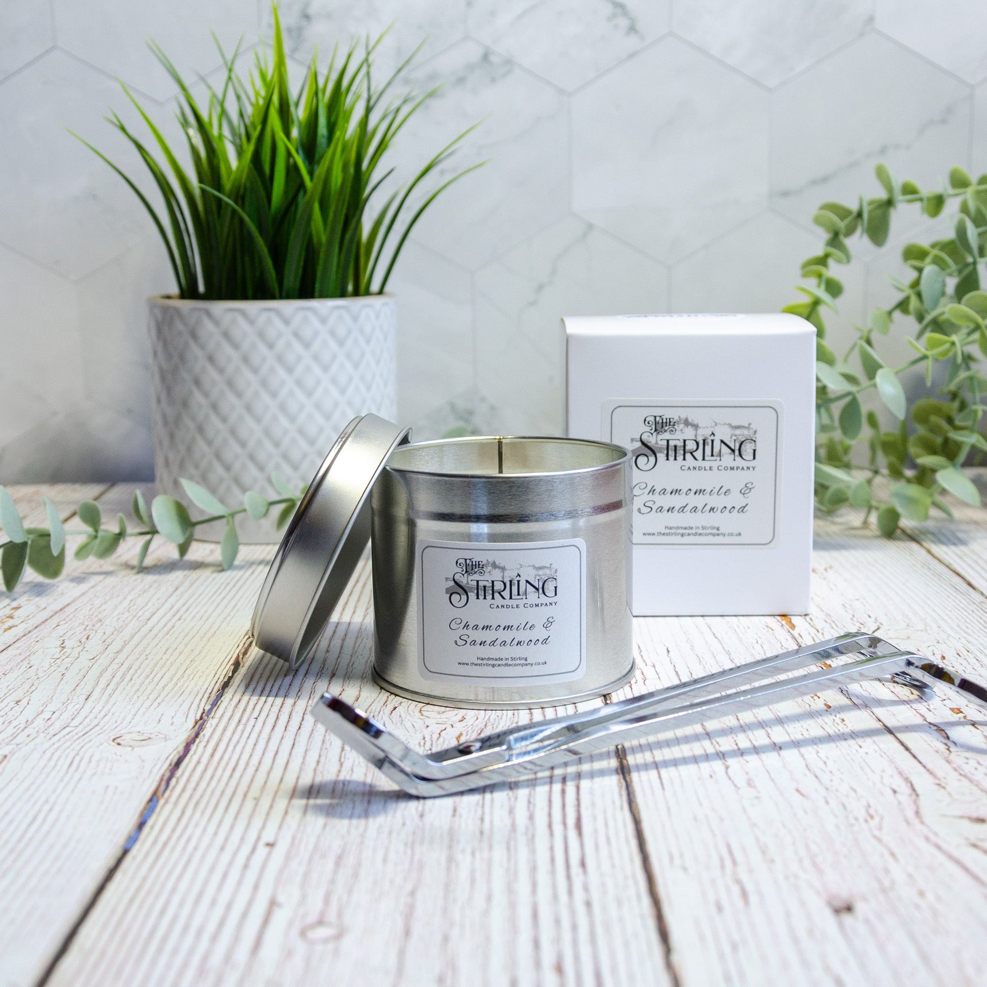Chamomile and Sandalwood Travel Tin Candle with Wooden Wick
