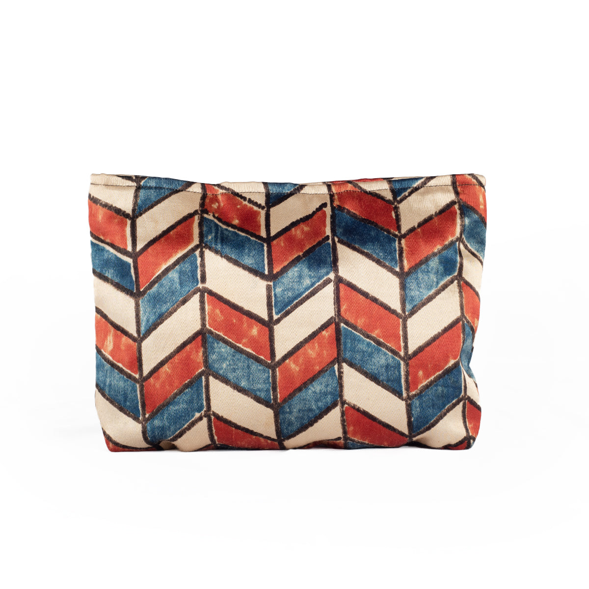Hand Block Print Silk Travel Case Set of 3 Off White Red Blue Chevron