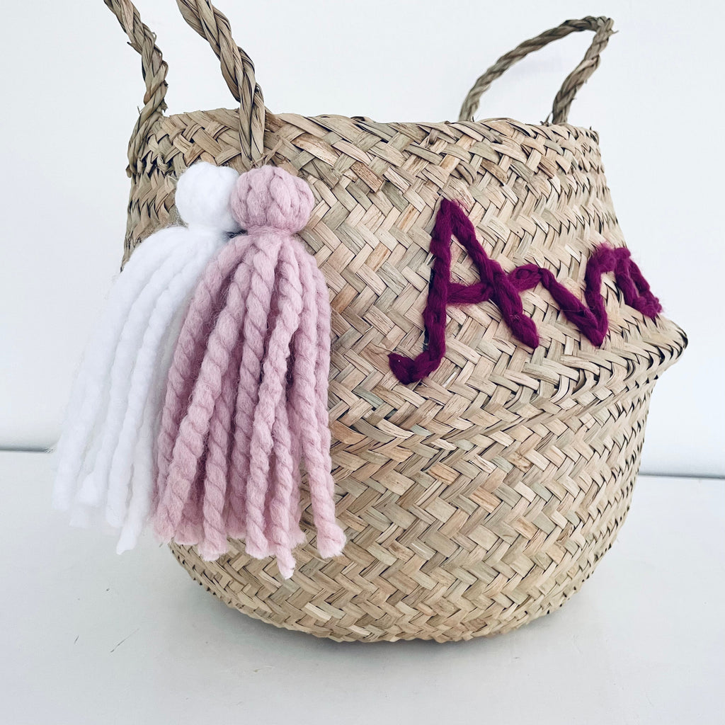 Pink Personalised tassel name basket - Large