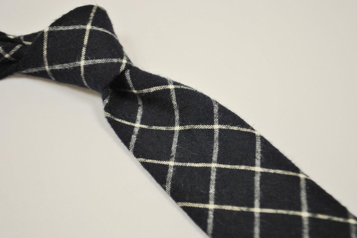 Navy and White Check Wool Tie