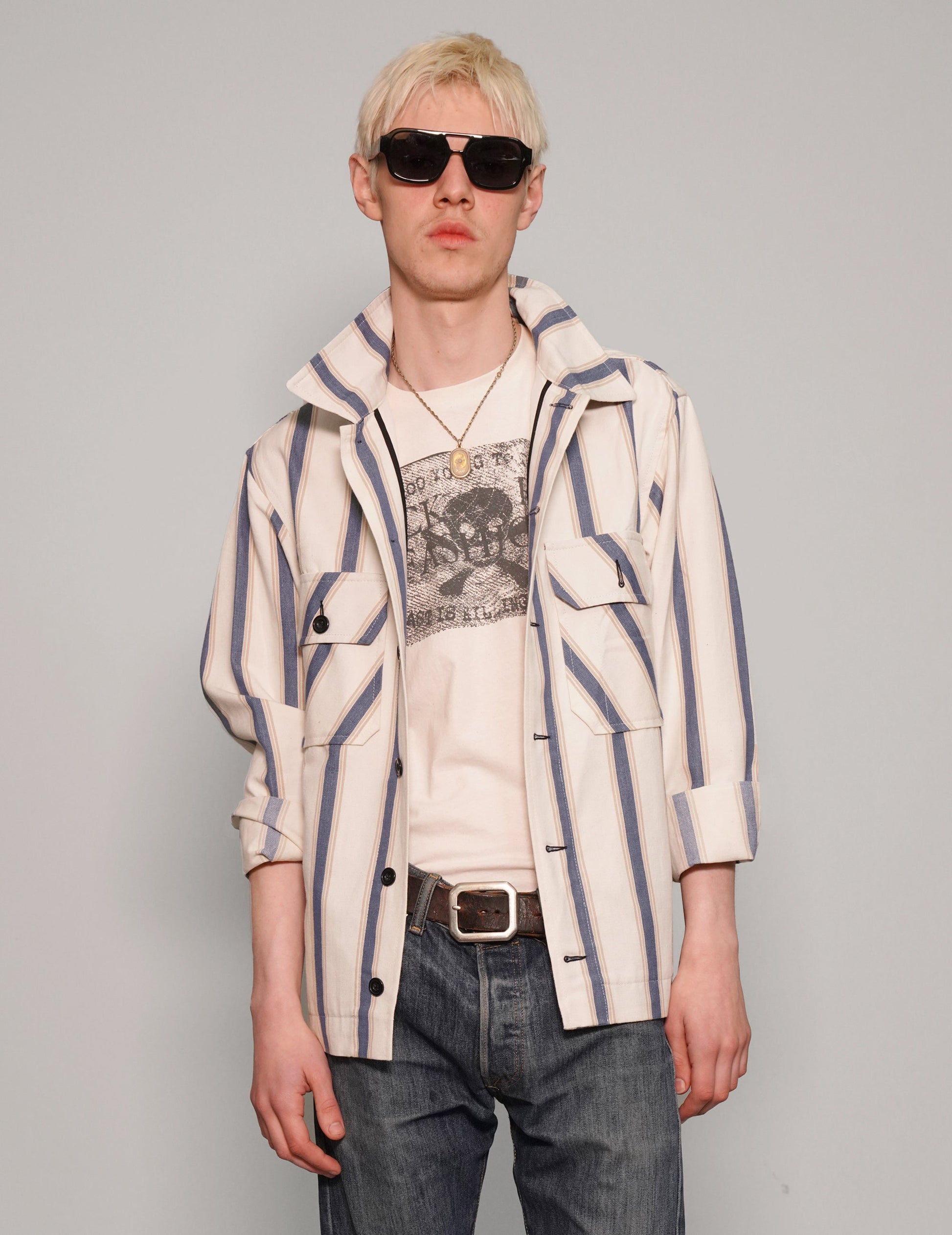 Blue Stripe Herringbone Cotton Work Shirt