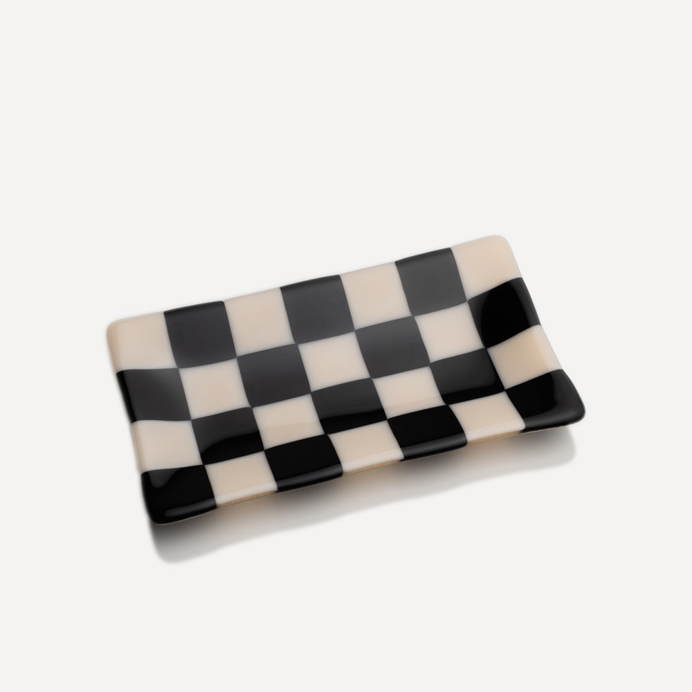 Chequered Dual Coloured Glass Tray 21 x 12cm