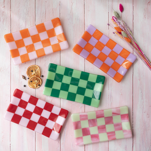 Chequered Dual Coloured Glass Tray 21 x 12cm