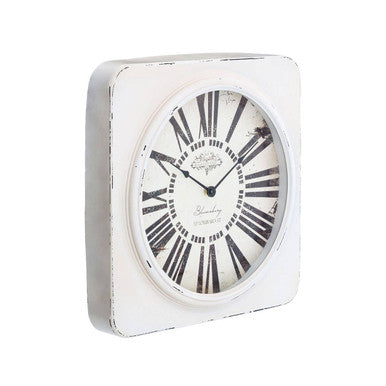 White Antique Finish Wall Clock with Roman Numerals