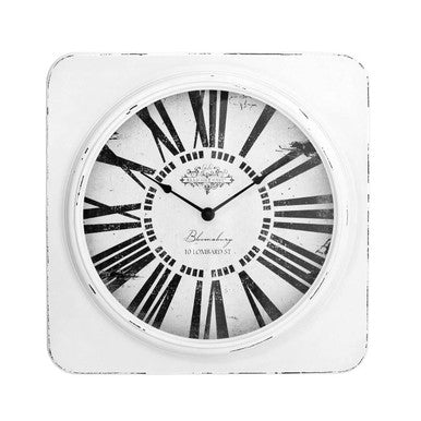 White Antique Finish Wall Clock with Roman Numerals