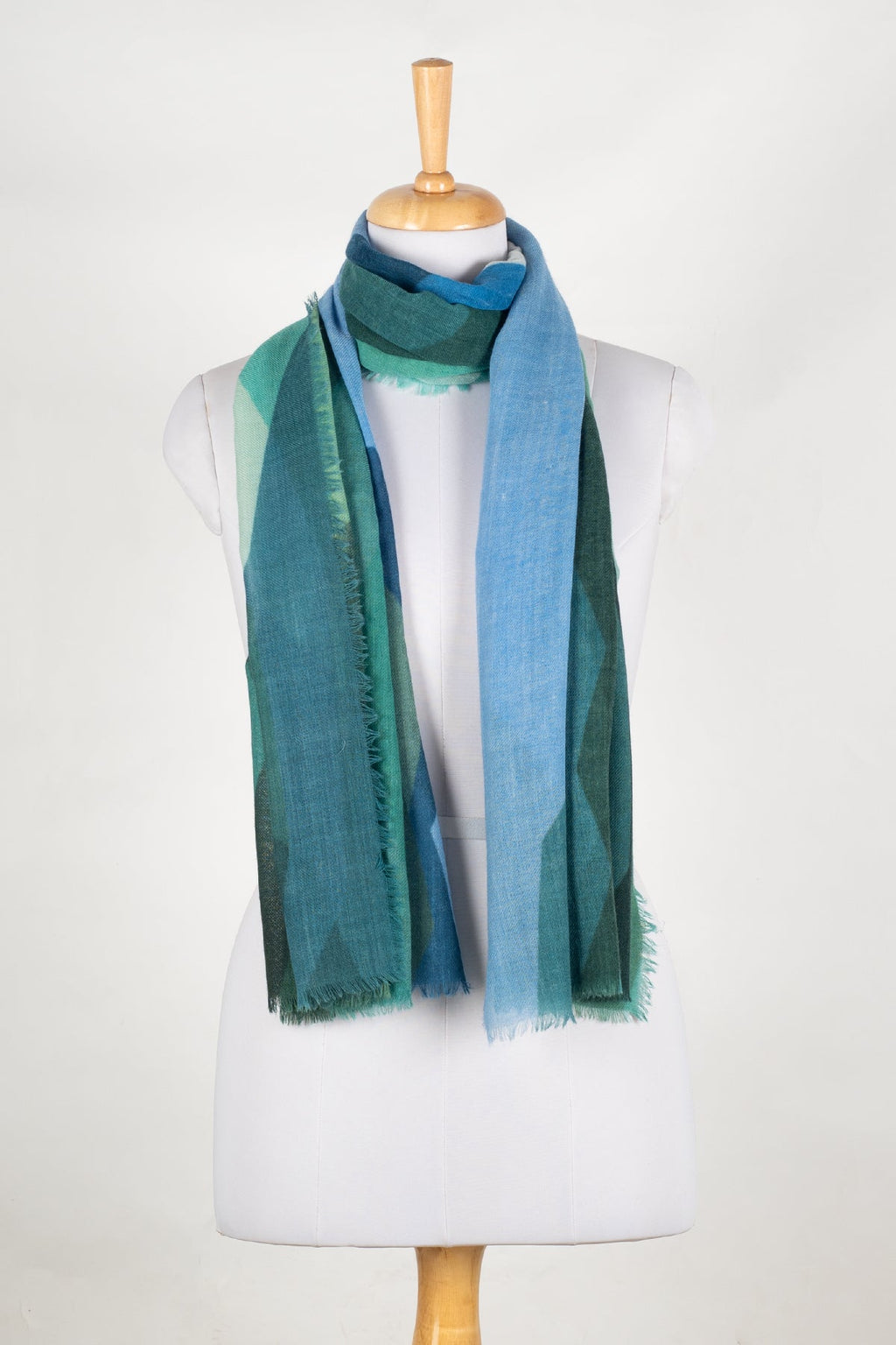 Abstract Peaks Merino Wool Scarf in Green Multi