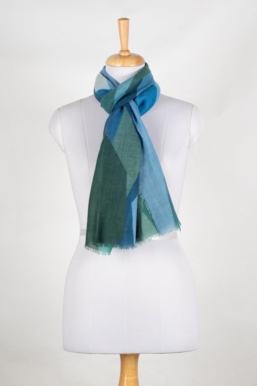Abstract Peaks Merino Wool Scarf in Green Multi