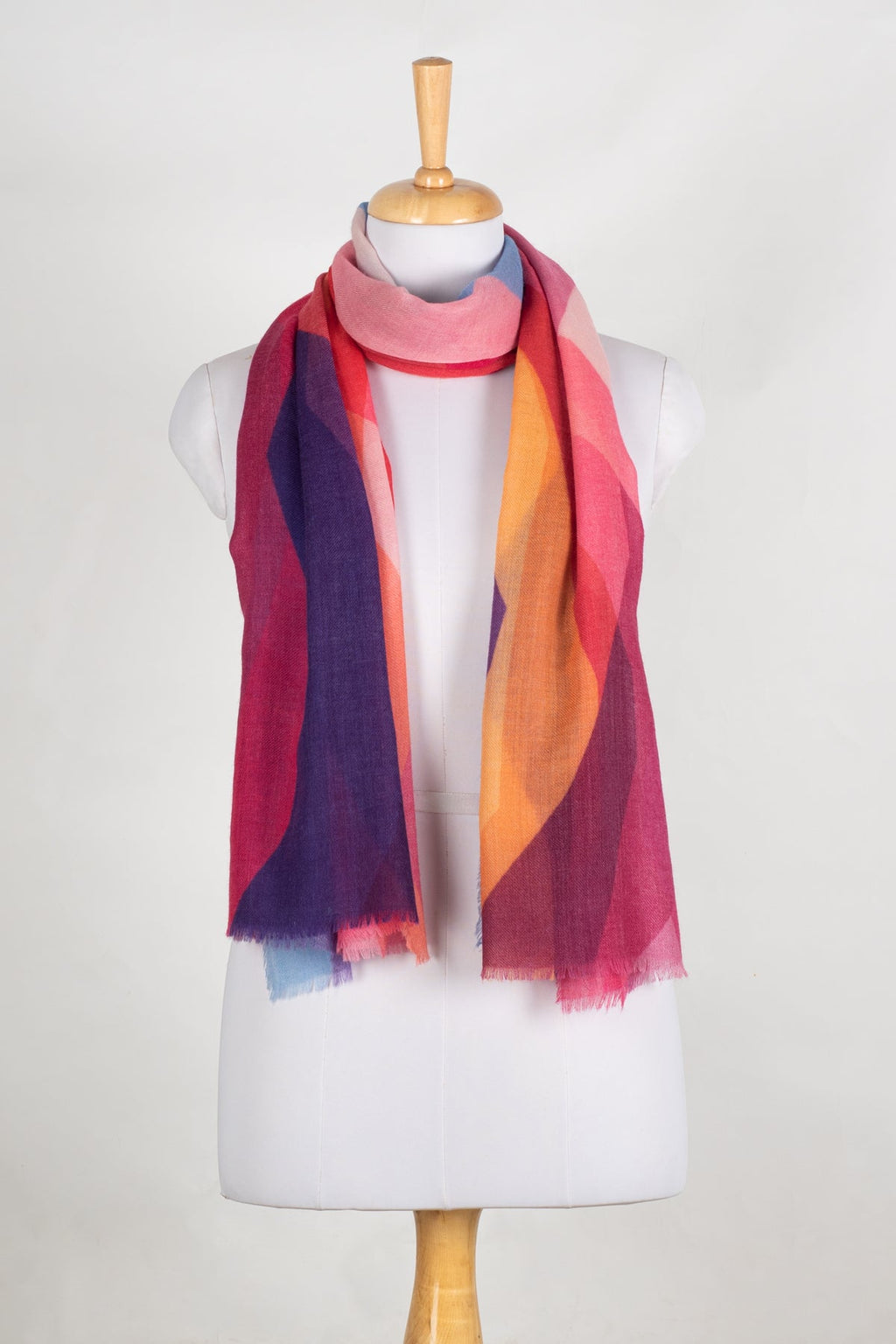 Abstract Peaks Merino Wool Scarf in Pink Multi