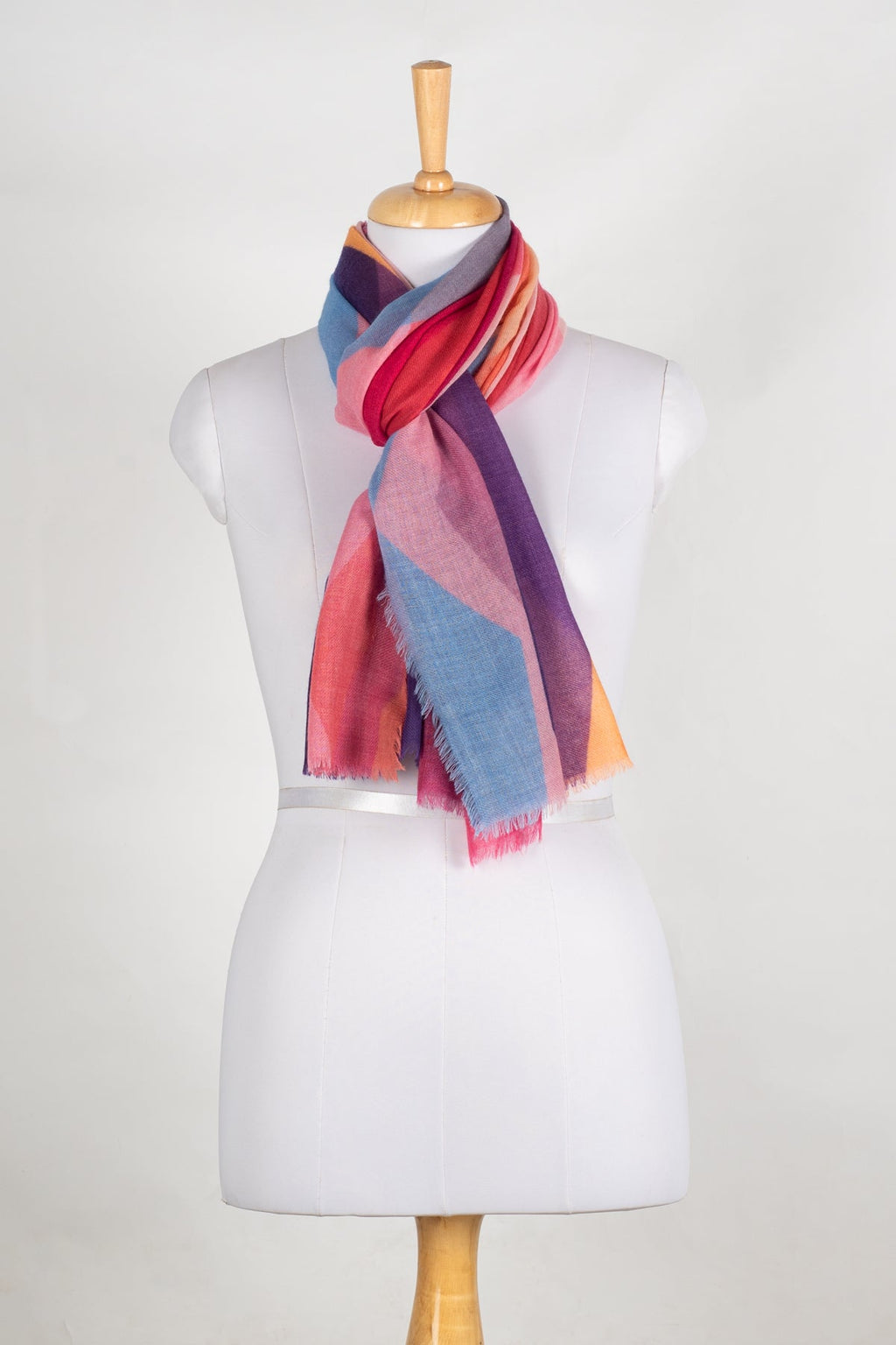 Abstract Peaks Merino Wool Scarf in Pink Multi