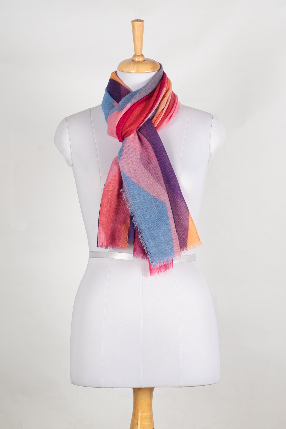 Abstract Peaks Merino Wool Scarf in Pink Multi