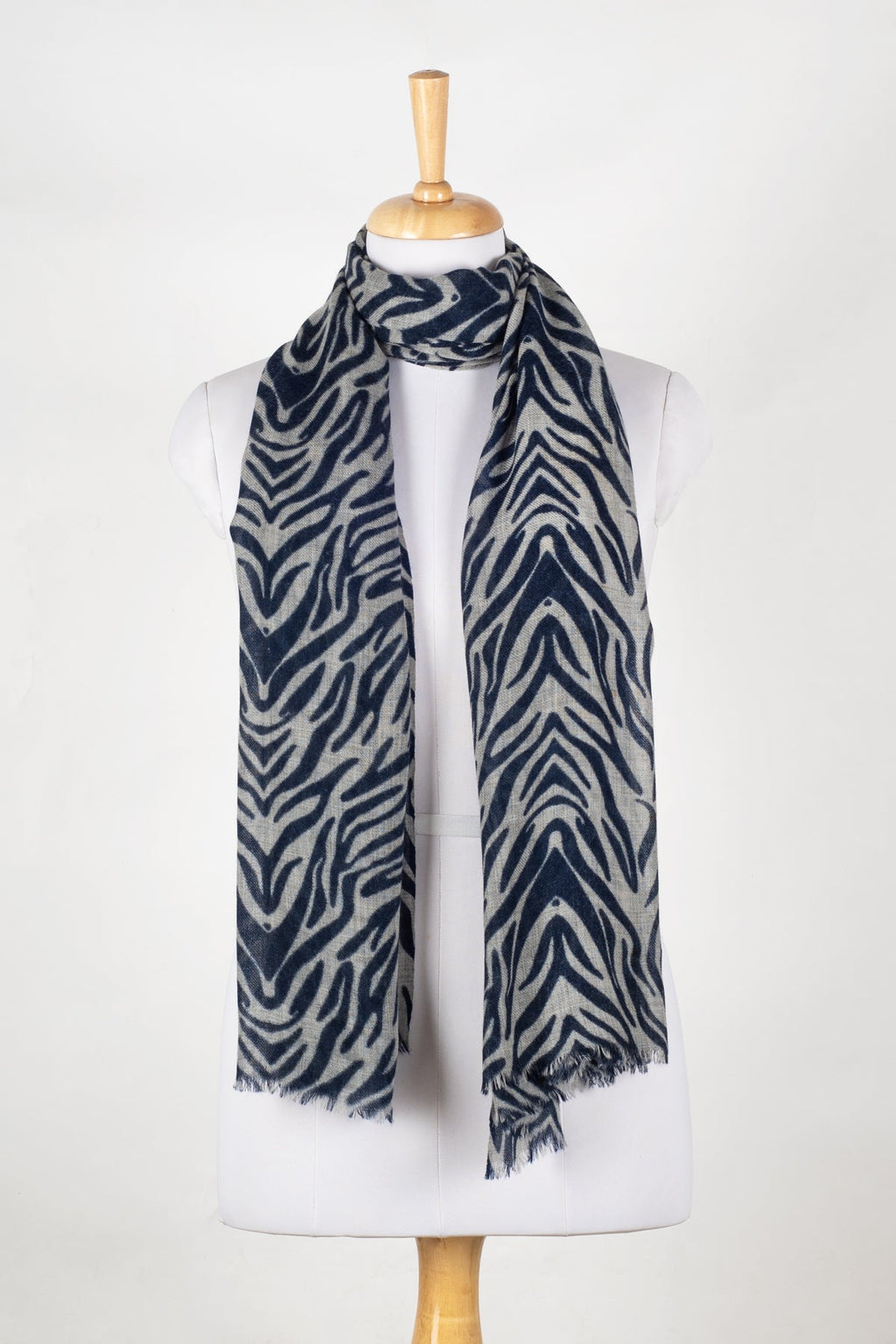 Tiger Print Merino Wool Scarf in Black and White