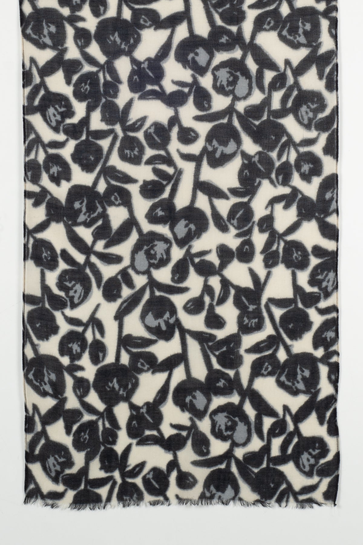 Merino Wool Scarf in Black and White Floral