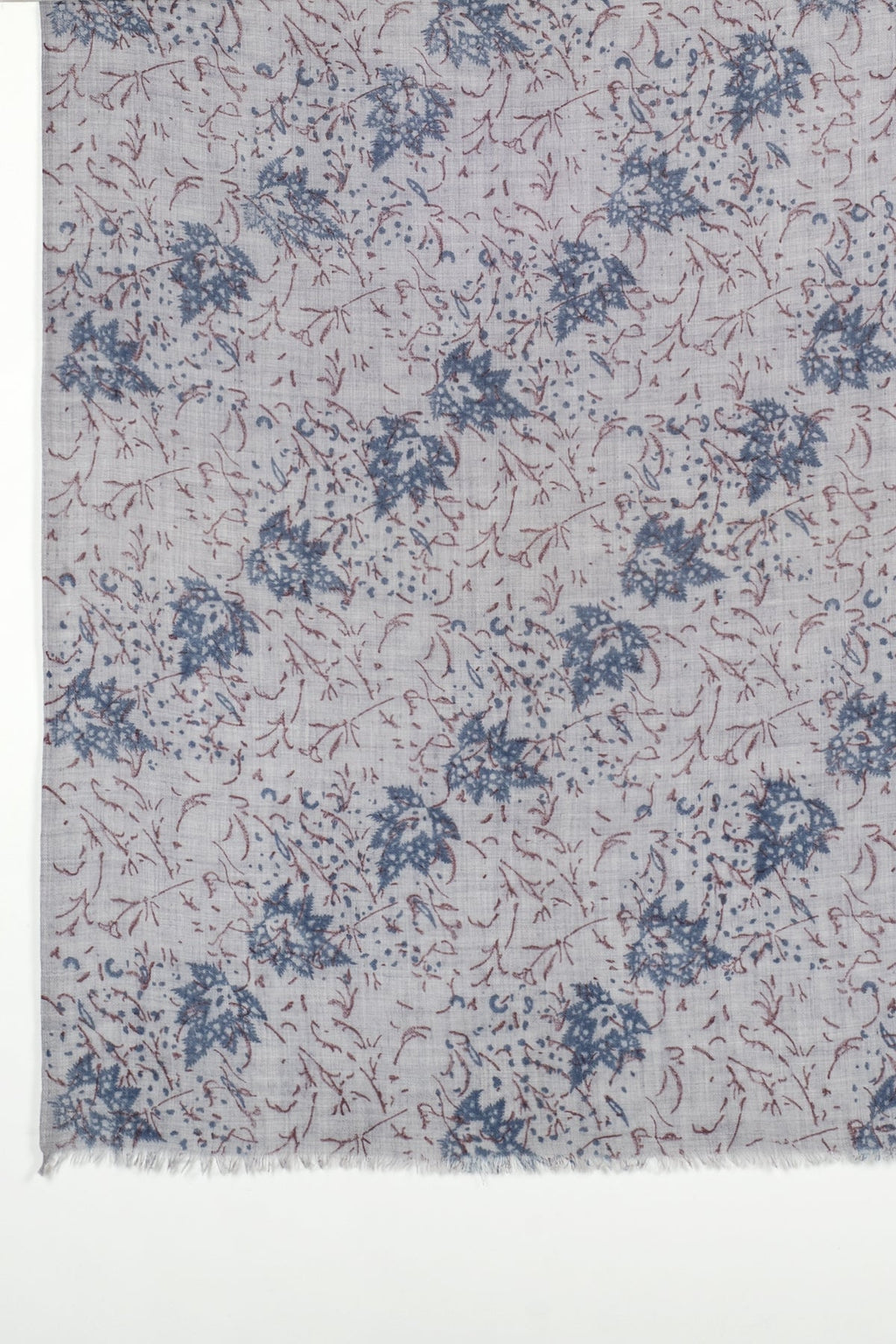 Merino Wool Scarf in Grey with Leaf and Twig Print