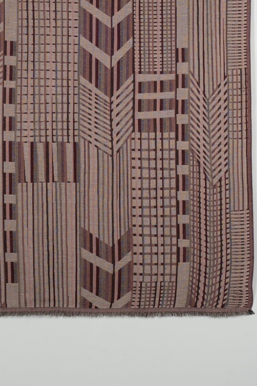 Geometric Abstract Jacquard Merino Wool Scarf in Maroon