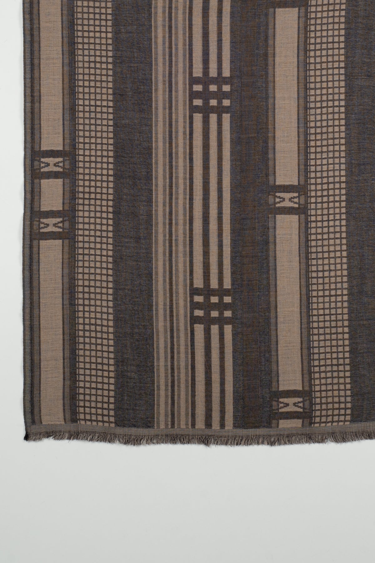 Checks and Stripes Abstract Fine Wool Jacquard Scarf in Black