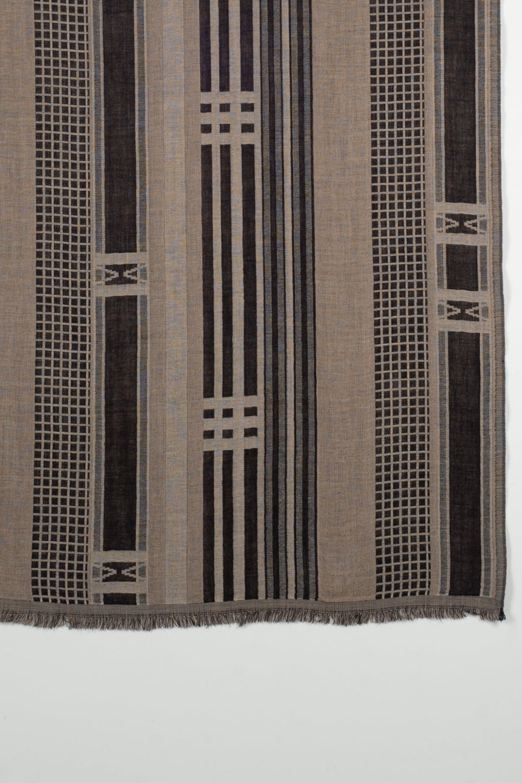 Checks and Stripes Abstract Fine Wool Jacquard Scarf in Black