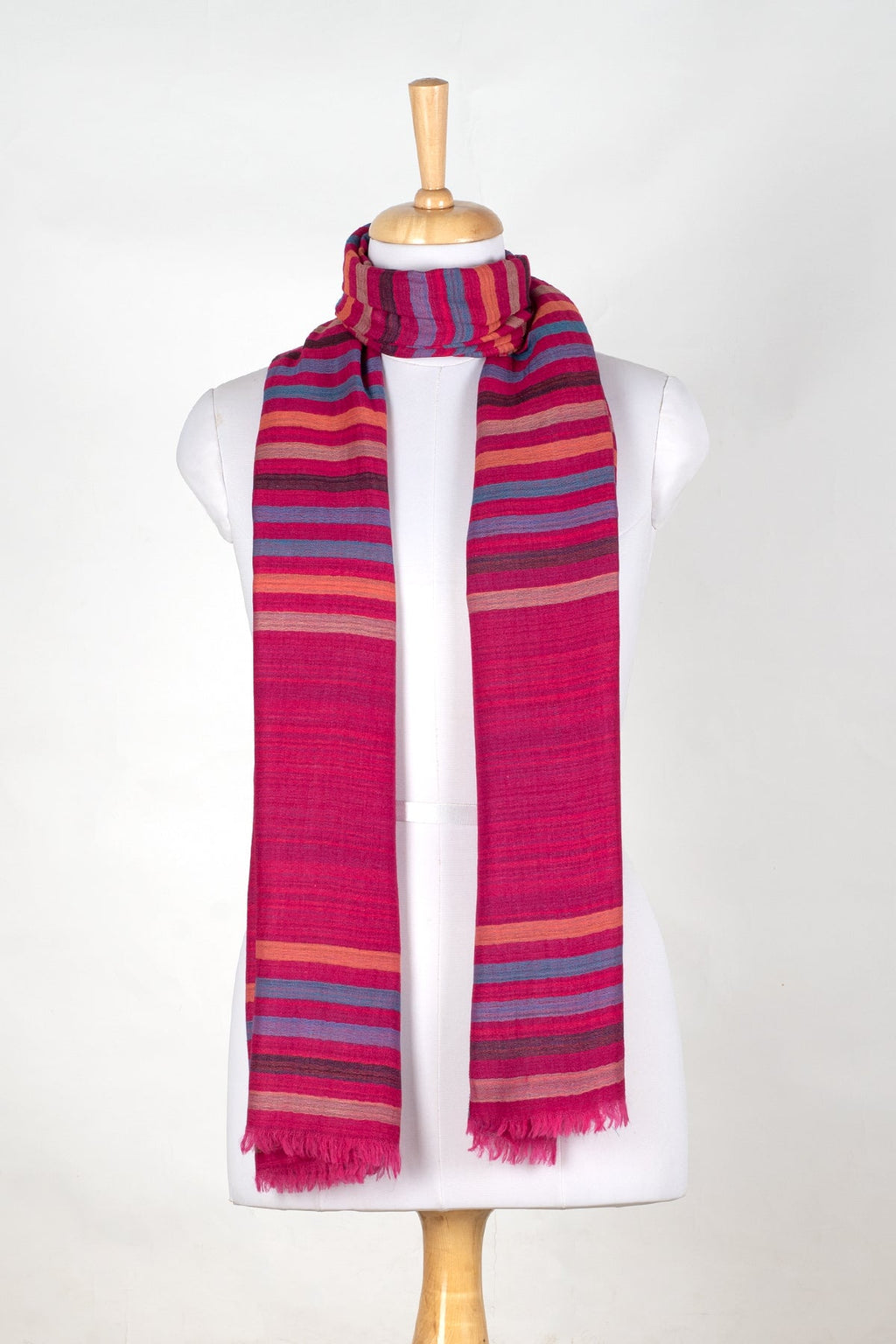 Vivid Stripes Reversible Cashmere Wool Scarf in Pink Multi