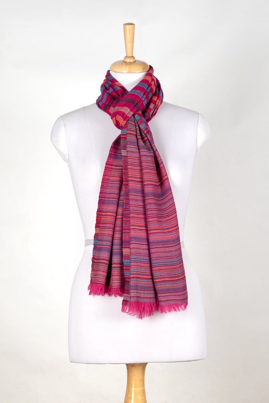 Vivid Stripes Reversible Cashmere Wool Scarf in Pink Multi