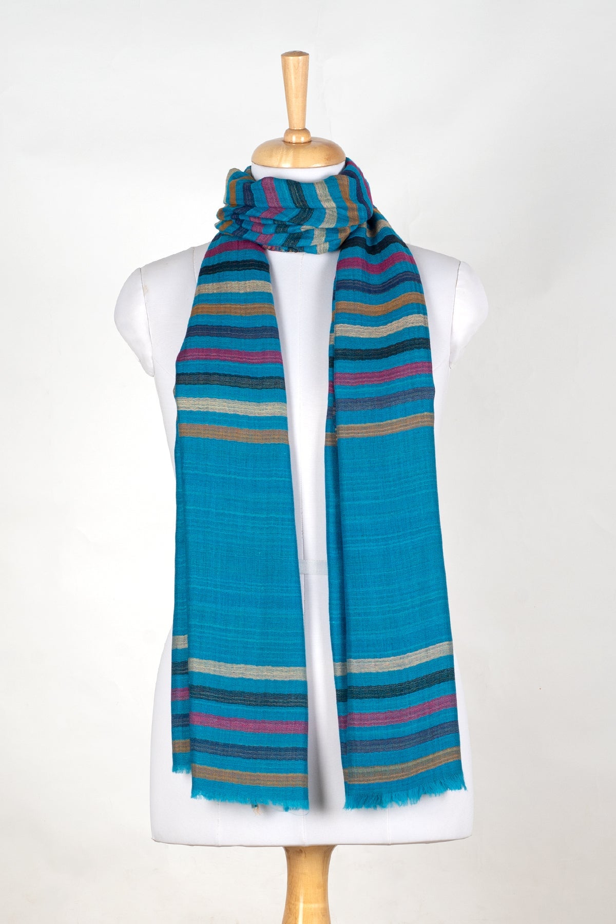 Vivid Stripes Reversible Wool Scarf in Turquoise Multi