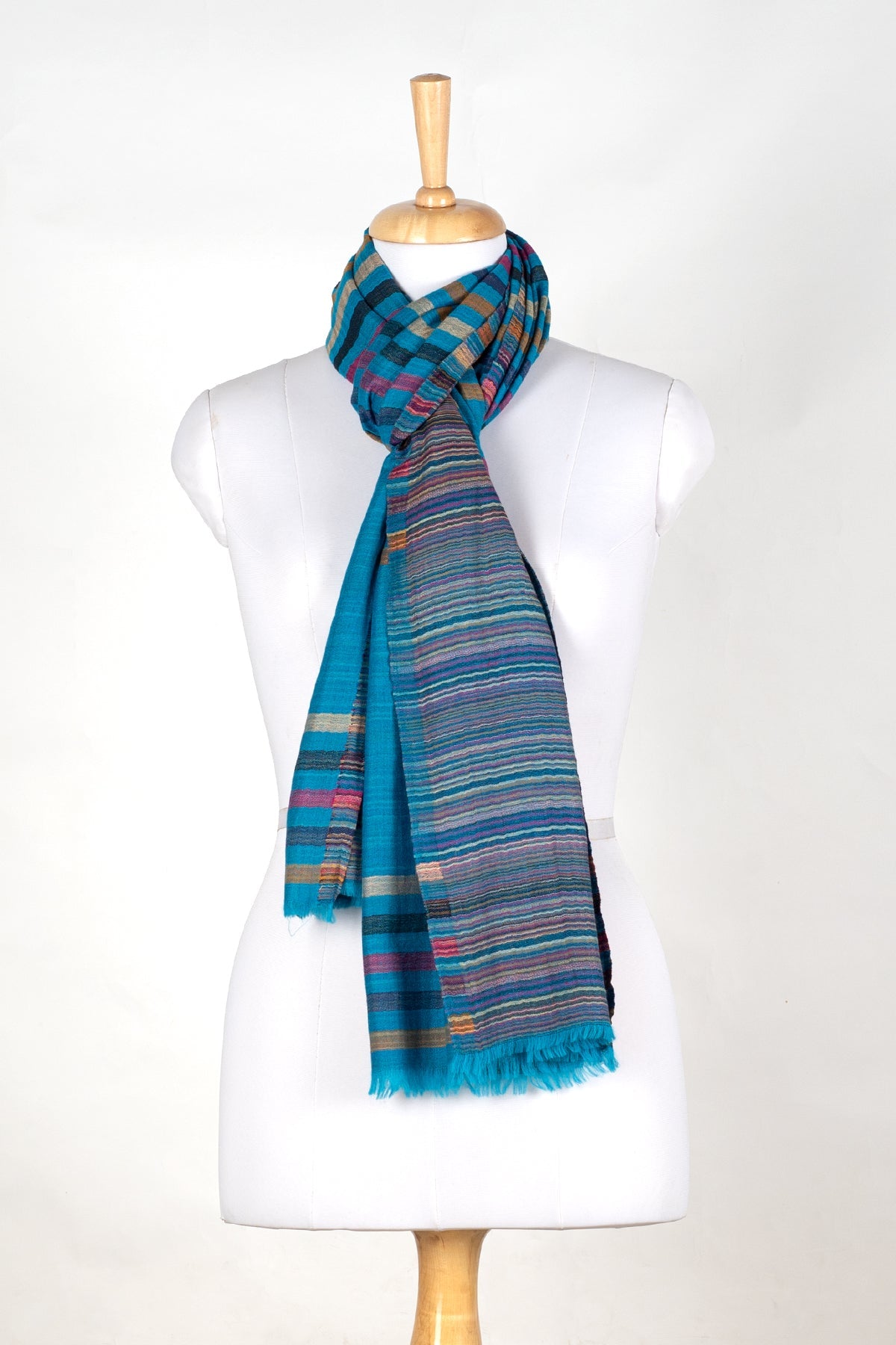 Vivid Stripes Reversible Wool Scarf in Turquoise Multi