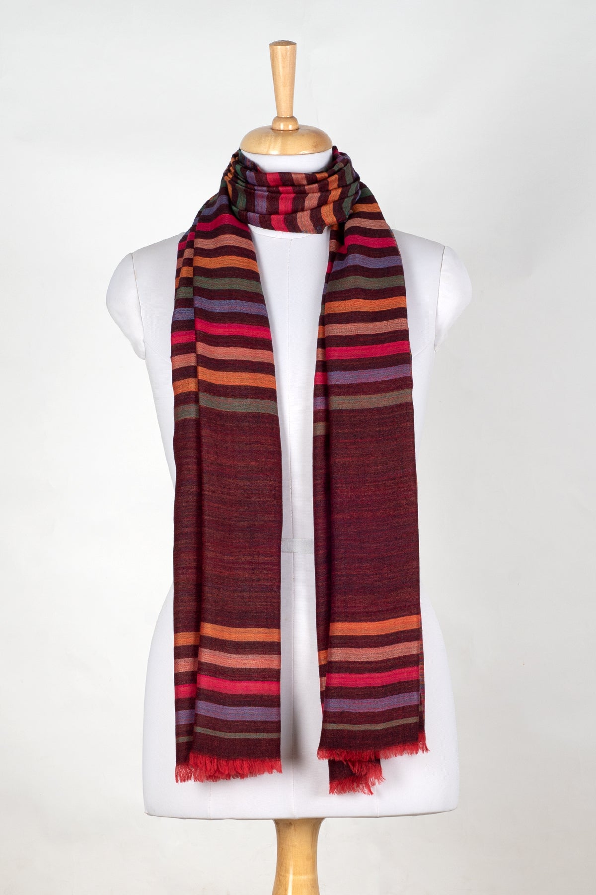 Vivid Stripes Reversible Wool Scarf in Brown