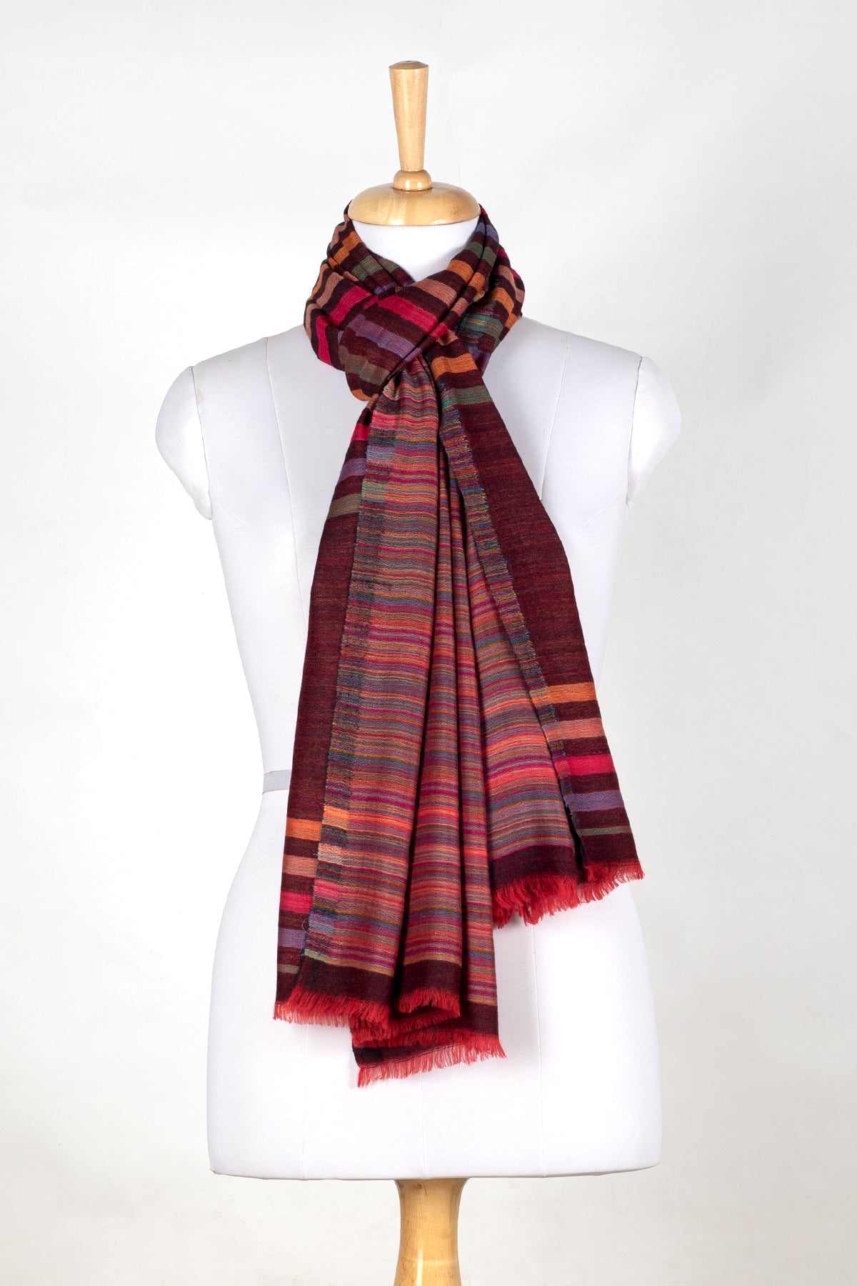 Vivid Stripes Reversible Wool Scarf in Brown
