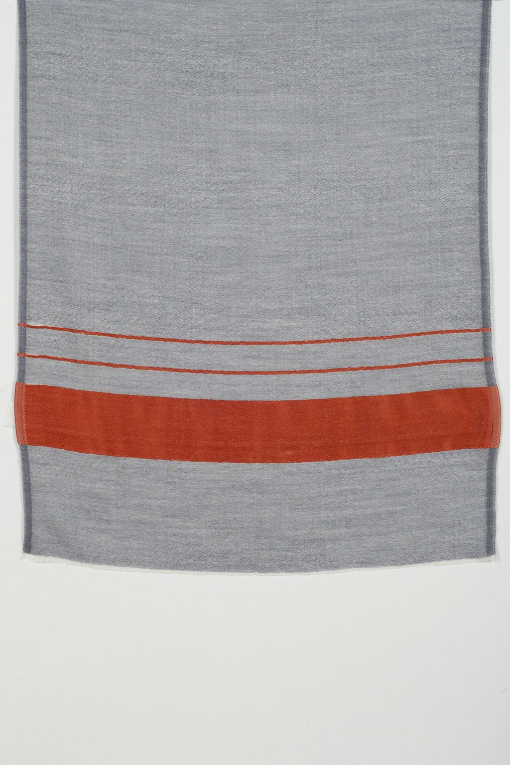 Bordered Stripe Cashmere Wool Scarf in Grey and Orange
