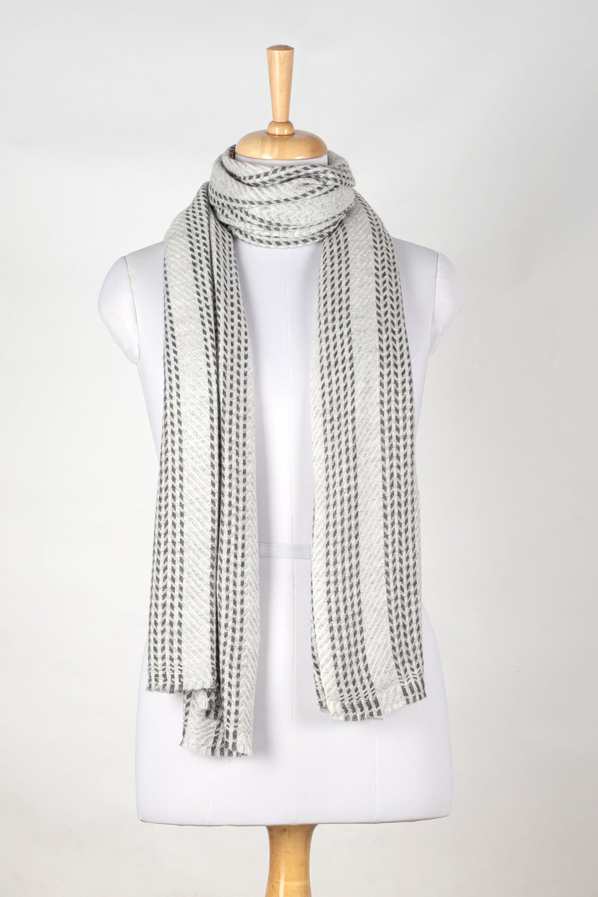 Chevron Stripe Grey Cashmere Wool Scarf