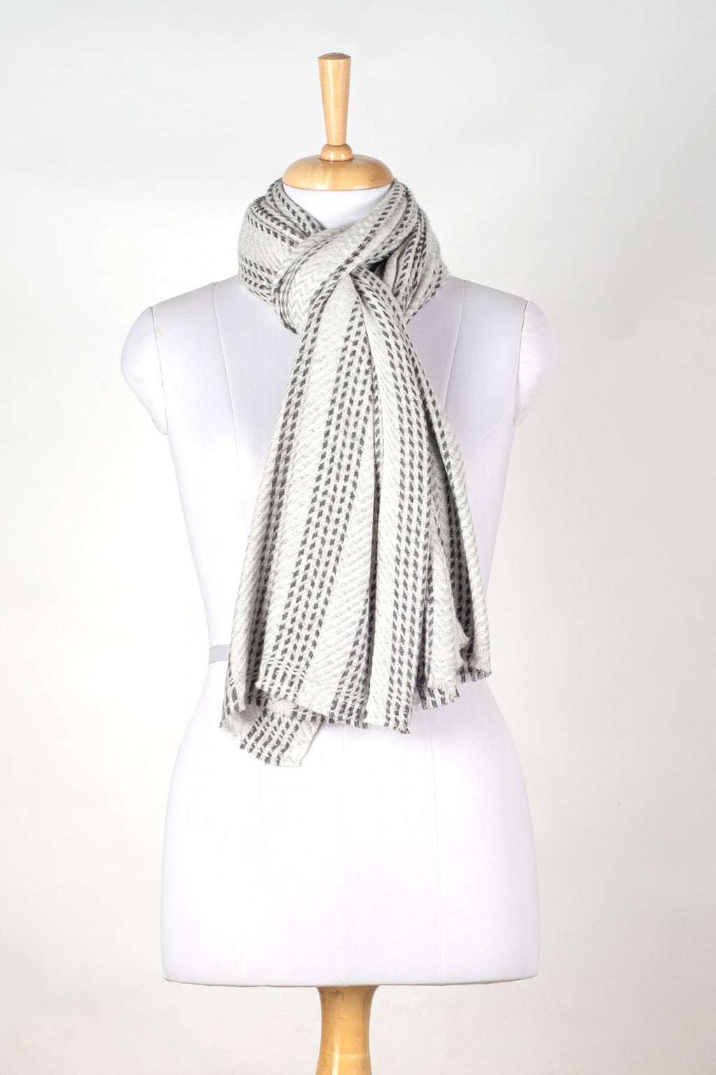 Chevron Stripe Grey Cashmere Wool Scarf