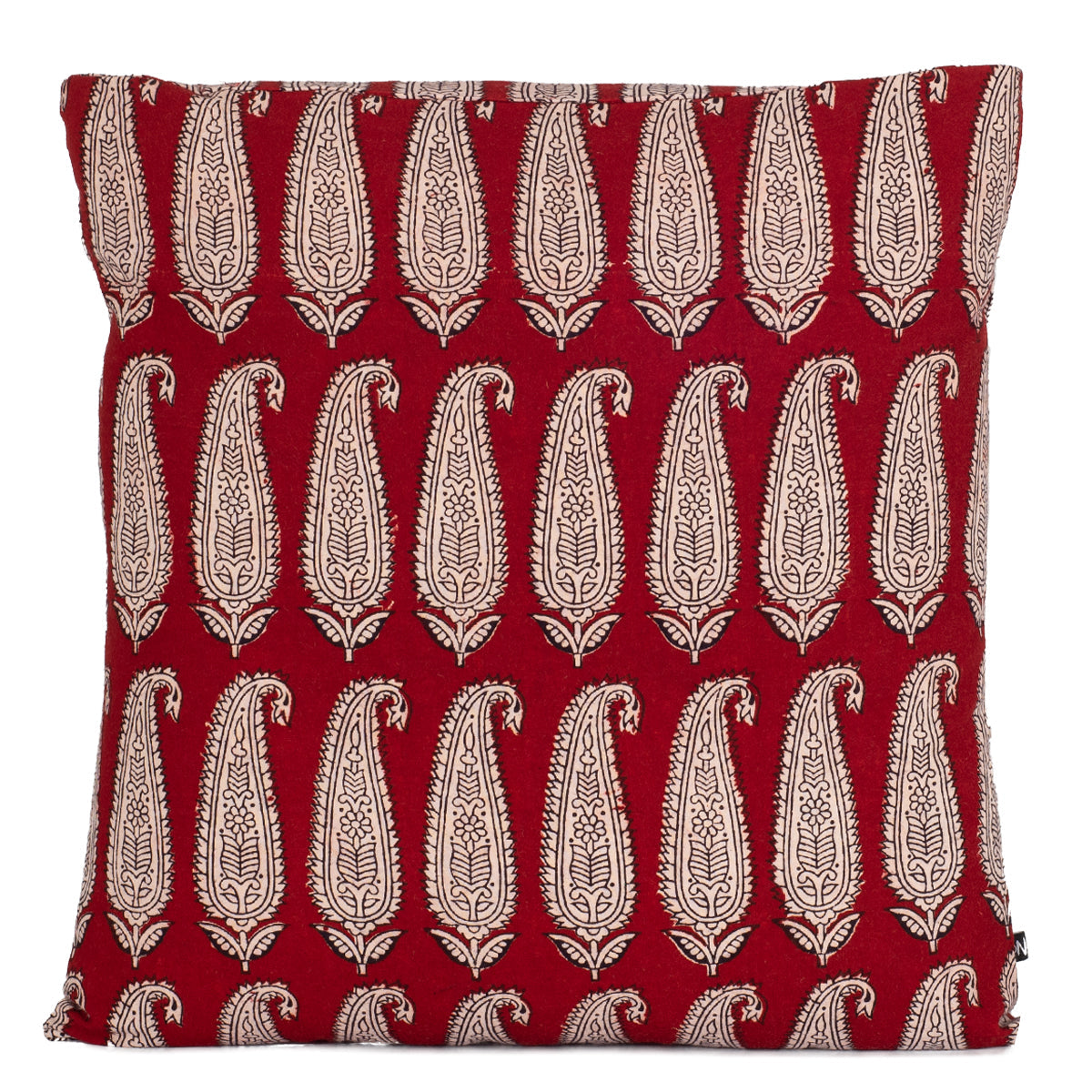 Red and Black Paisley Geometric Hand Block Print Cotton Cushion Cover