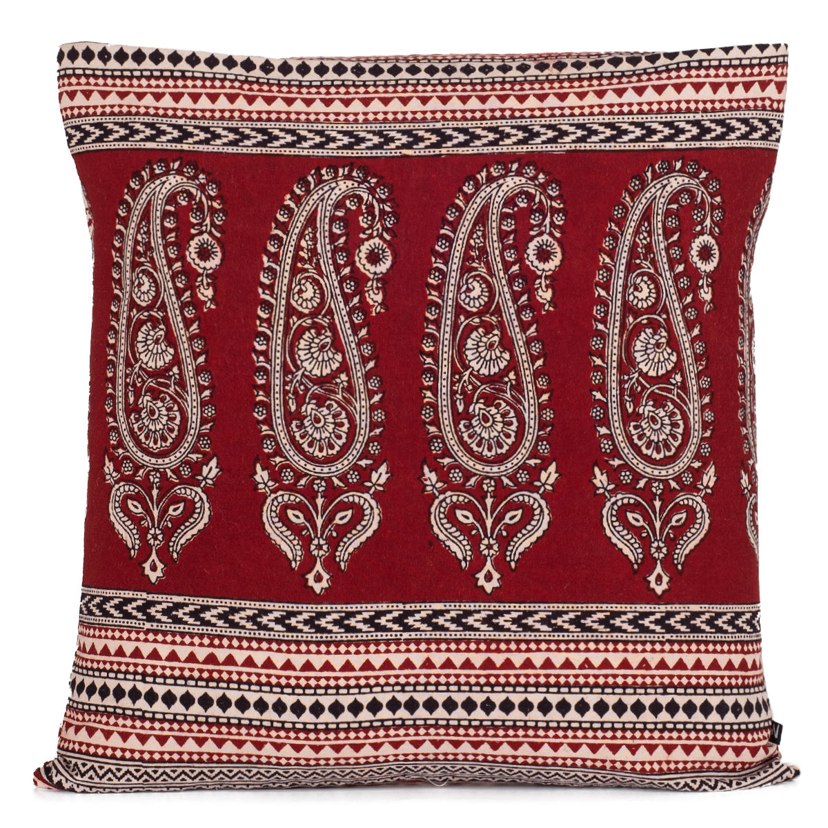 Hand Block Print Cotton Cushion Cover Red Black Paisley Pine
