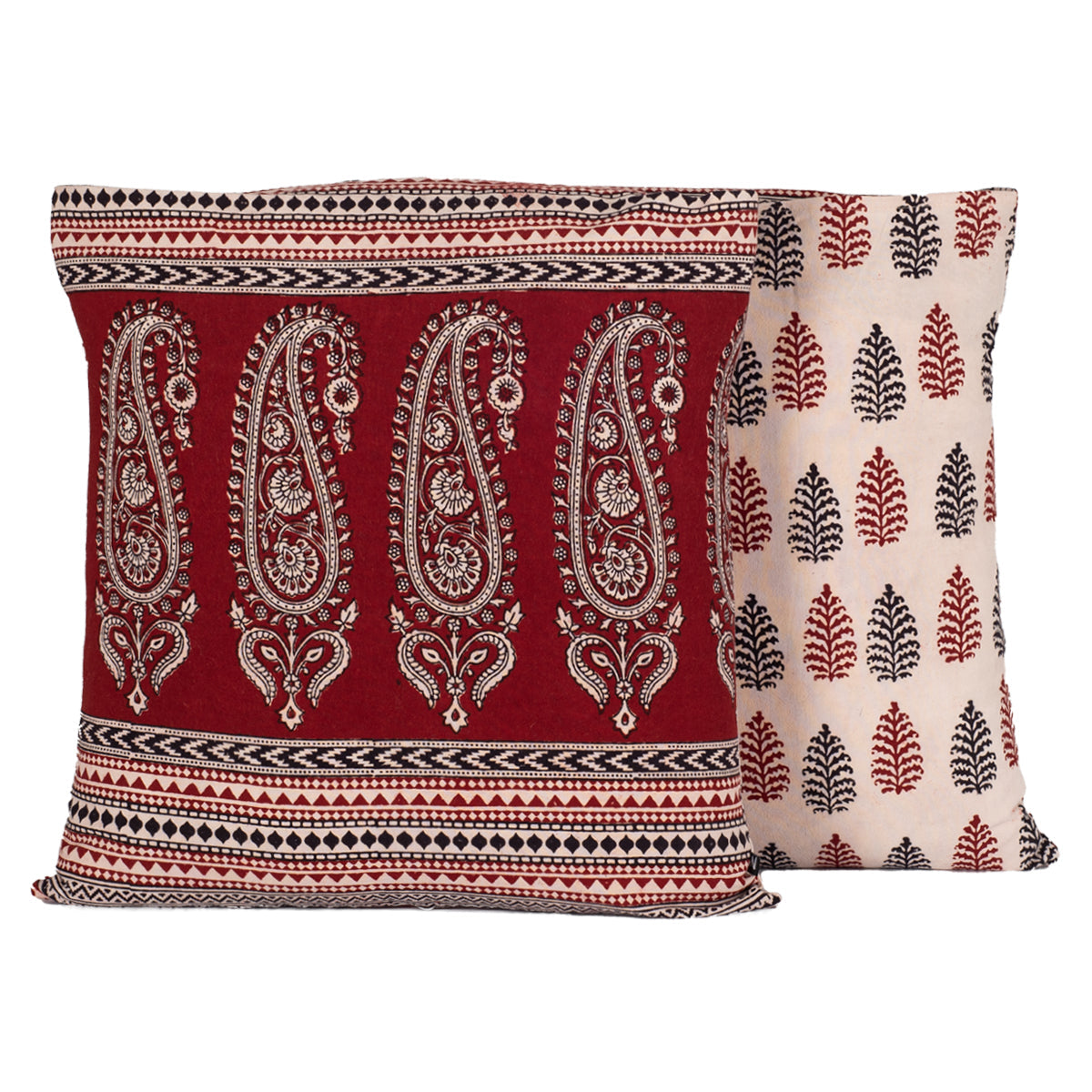 Hand Block Print Cotton Cushion Cover Red Black Paisley Pine