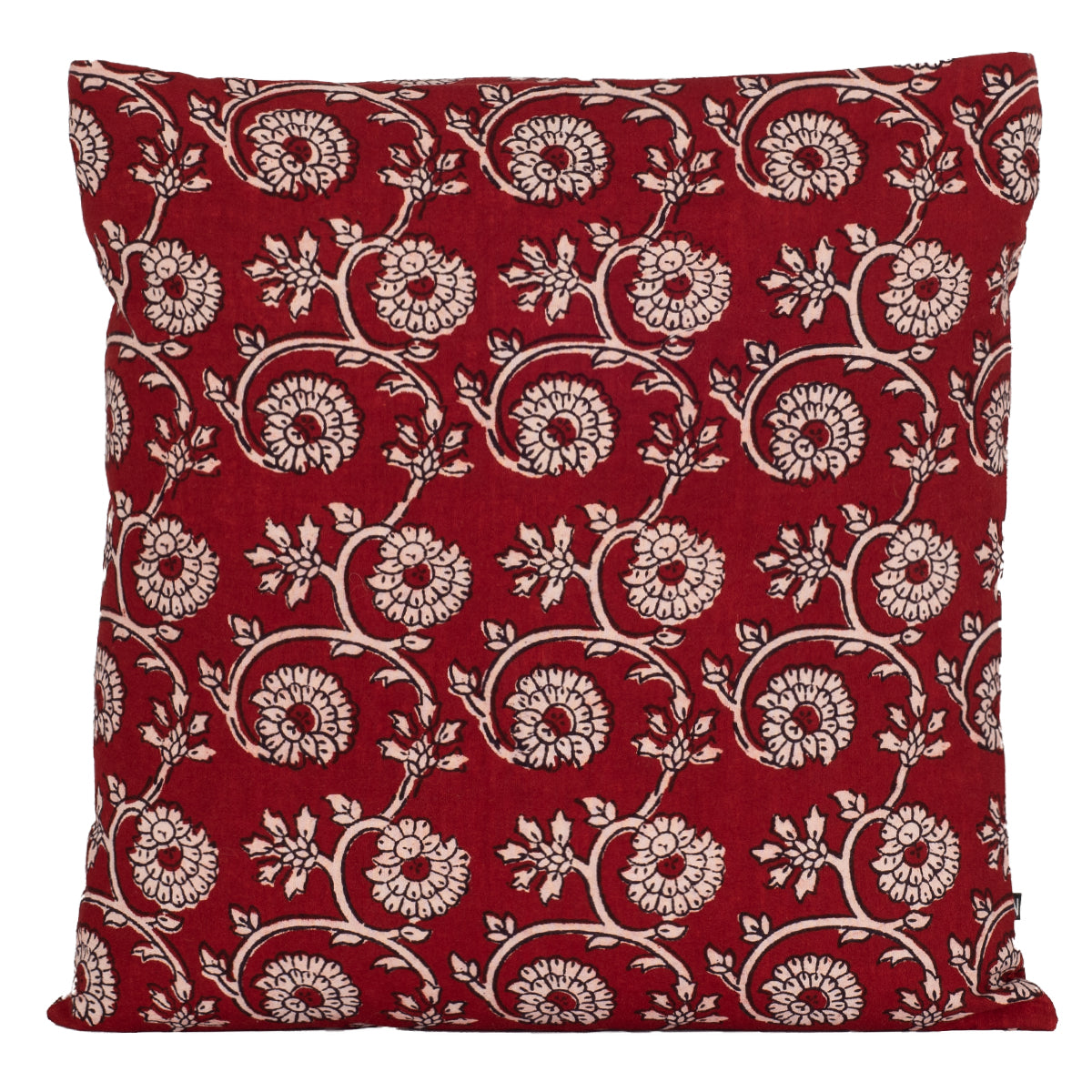 Red Floral Vine Hand Block Print Cotton Cushion Cover 45cm