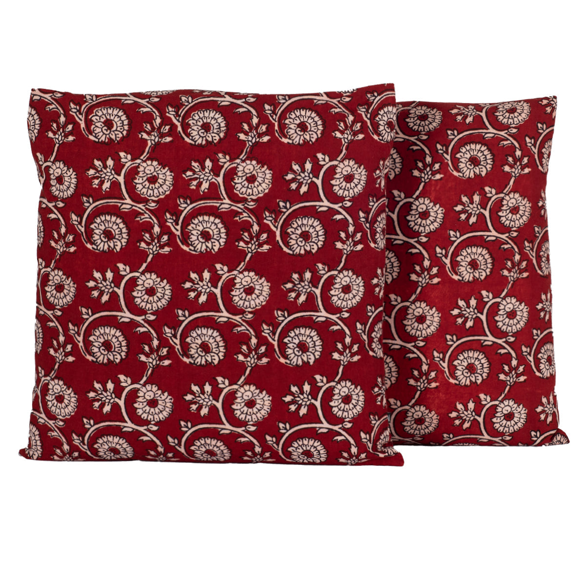 Red Floral Vine Hand Block Print Cotton Cushion Cover 45cm