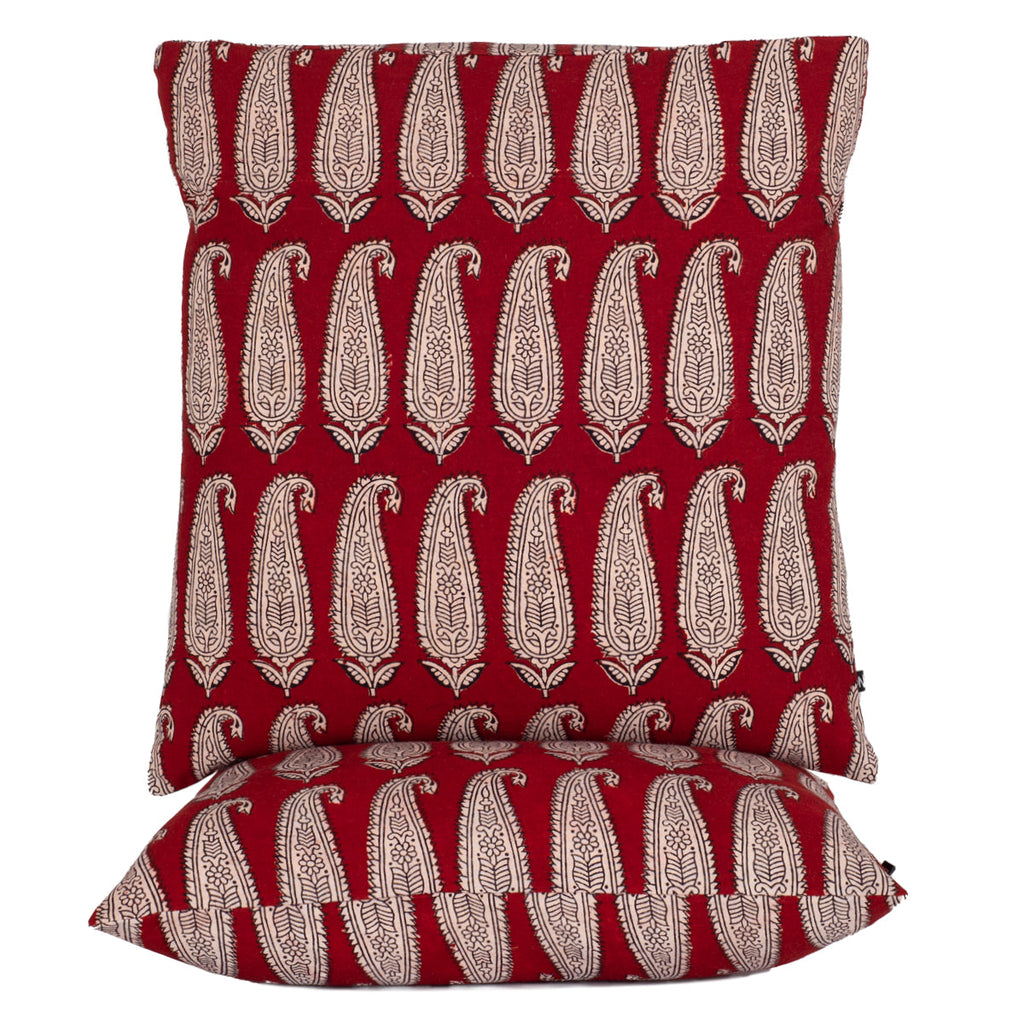 Red Paisley Hand Block Print Cotton Cushion Cover 45cm
