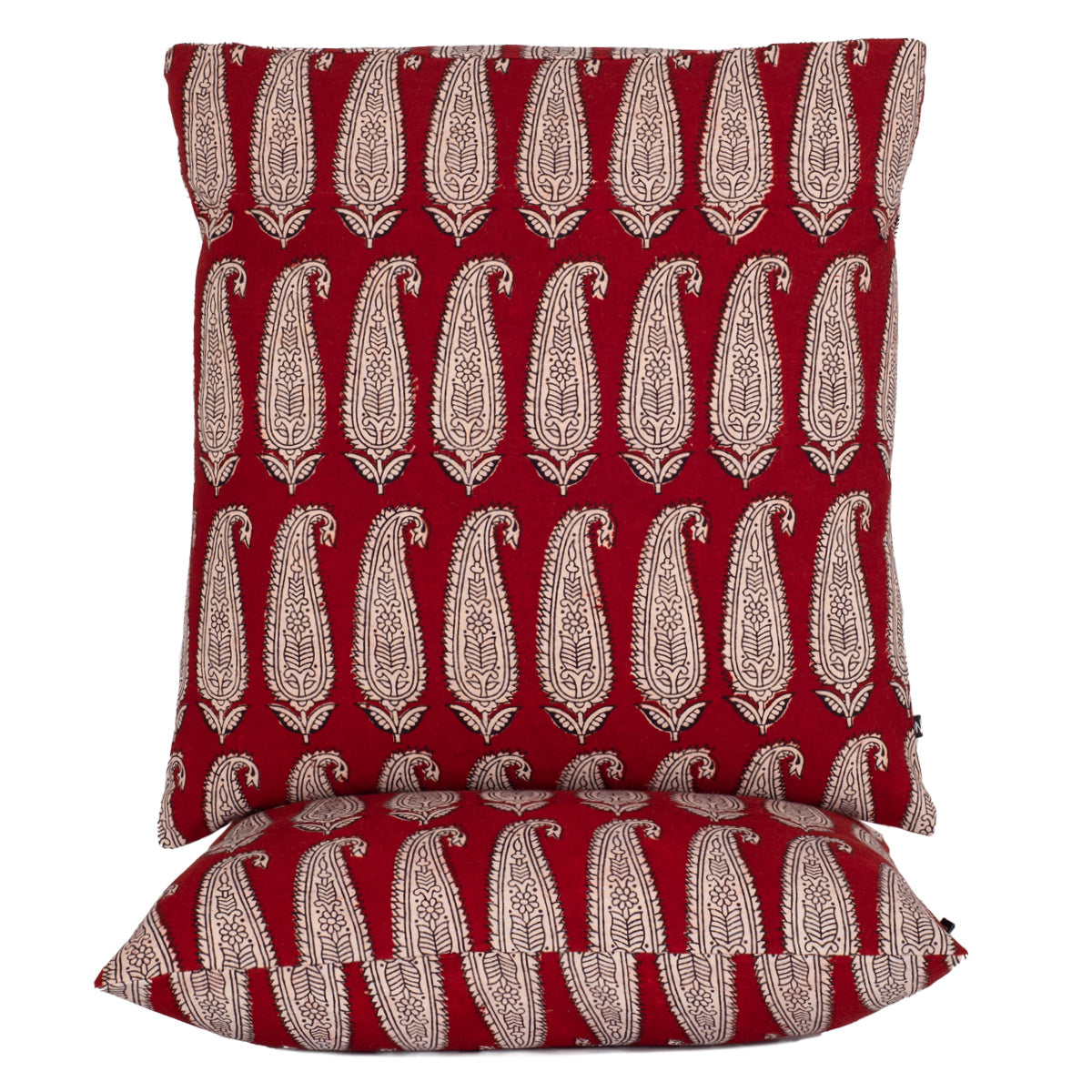Red Paisley Hand Block Print Cotton Cushion Cover 45cm