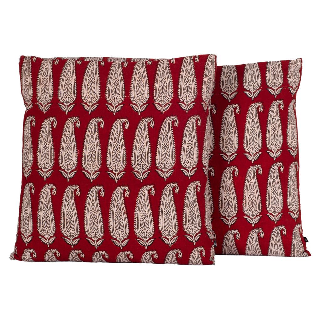 Red Paisley Hand Block Print Cotton Cushion Cover 45cm